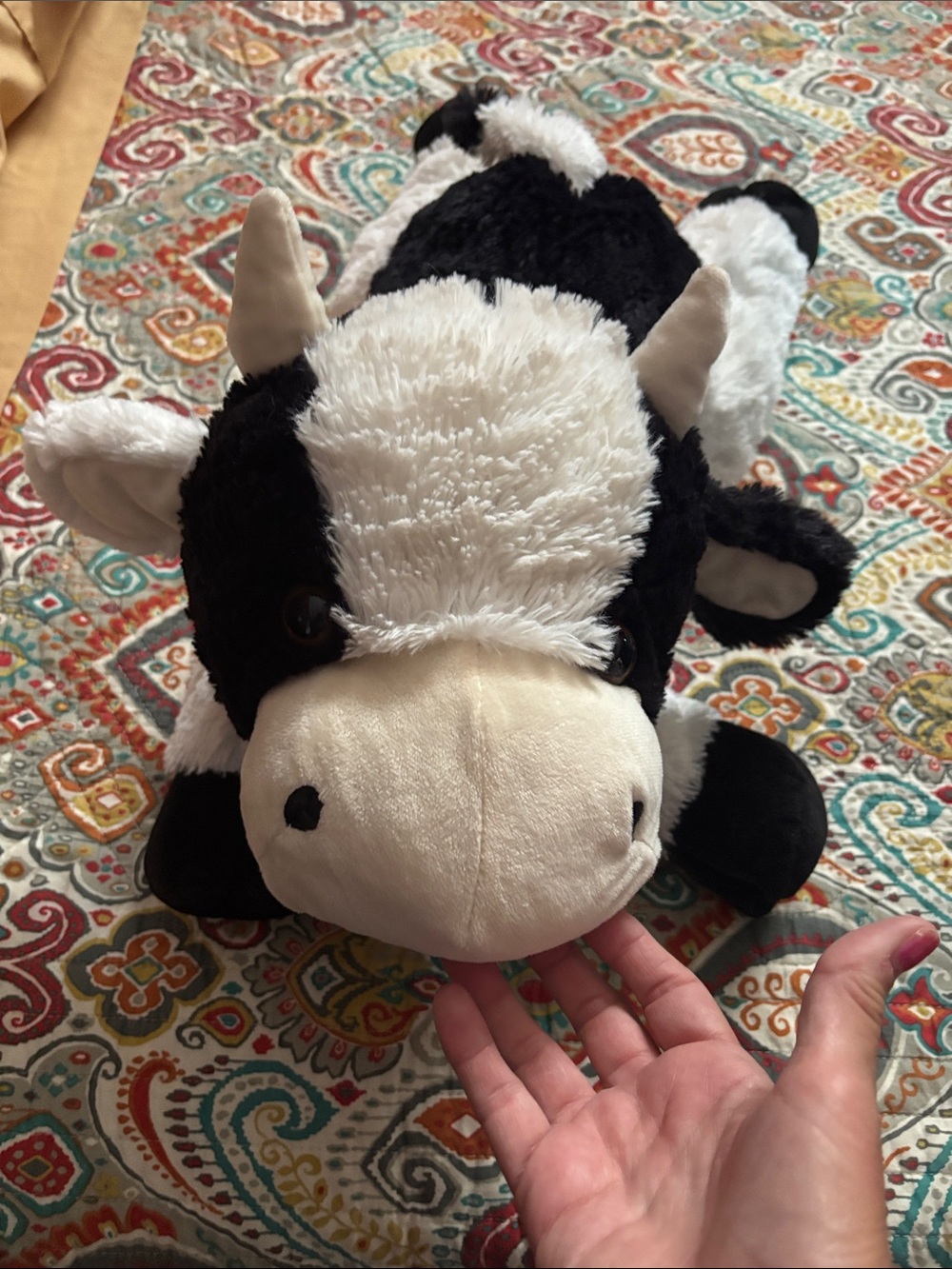 Plush Black, White & Cream Cow Stuffed Animal